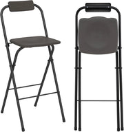 Set di 2 Sgabelli da Bar Pieghevoli, Sedia Alta con Schienale e Poggiapiedi, Struttura in Metallo, per Interno ed Esterno, Portata 150 kg (Grigio)