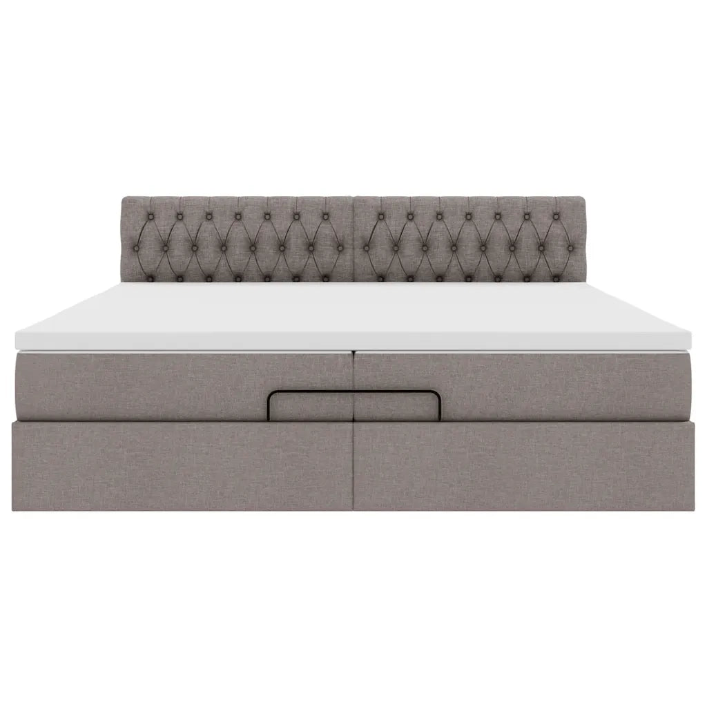 Struttura Letto Pouf con Materasso Tortora 200x200 cm Tessuto