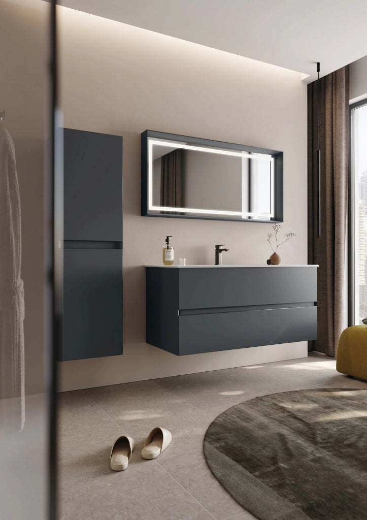 Set mobile lavabo con specchio (2 pezzi) "Nest 121 v2" - 121 x 51 x 55 cm - Antracite opaco