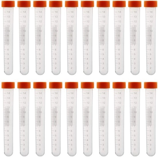 Set di tubi centrifugatori in plastica da 15 ml - 20 pezzi - chiusura a vite - supporto graduato - ideale per laboratorio
