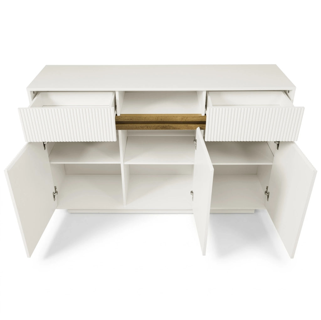 Madia 140x40x85 cm bianca in MDF con LED e ripiani regolabili