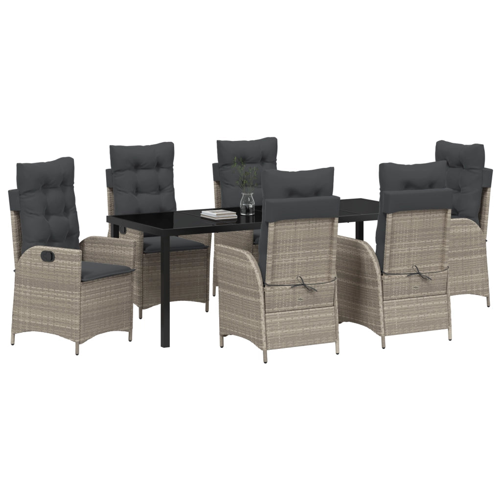 Set di 7 Mobili da Giardino con Cuscini in Grigio Chiaro Polirattan
