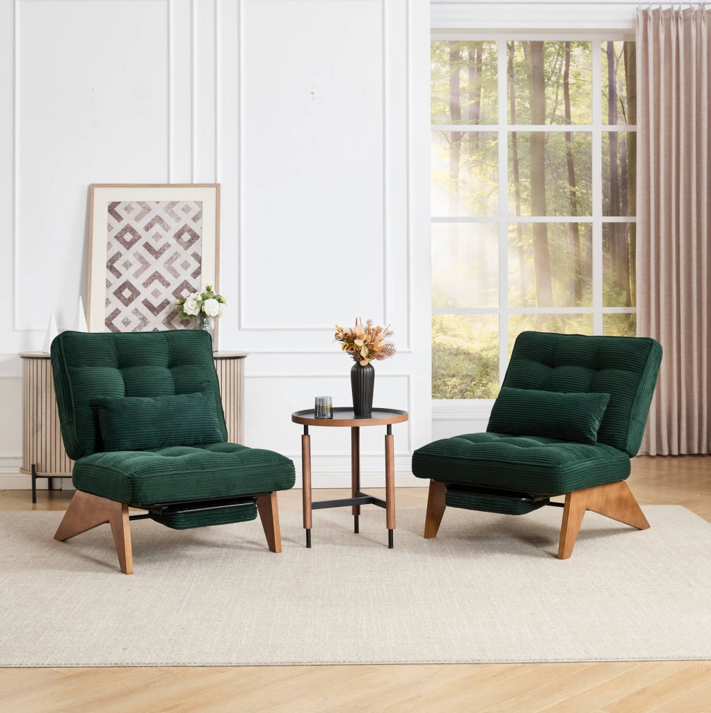 Poltrona reclinabile in corduroy verde smeraldo con cuscino lombare; 127x73x90 cm
