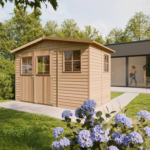 TIMBELA M334 Casa da giardino in legno naturale A226x216x324 cm/6 m²