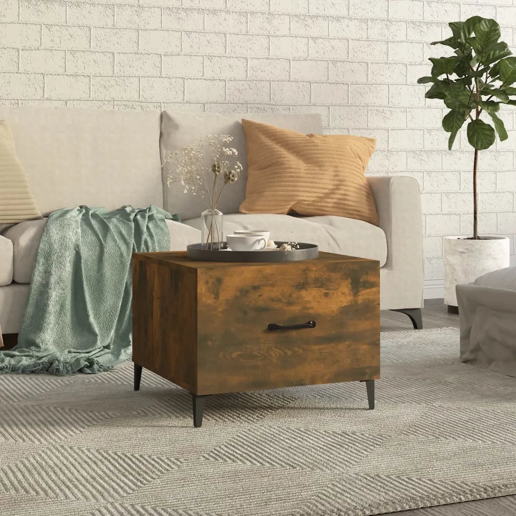 Tavolino da salotto | Tavolino da caff¨¨ | Tavolino da Soggiorno con Gambe in Metallo Rovere Fumo 50x50x40cm