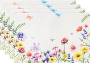 Set di tovaglie per tavola da 4 tovaglie fiori foglie farfalla acquarello lavabile tovaglie per tavola resistenti al calore per decorazione di tavola, feste per mangiare, buffet (33 x 48 cm)