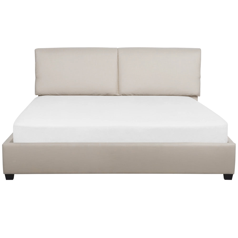 Letto Imbottito di colore Beige Effetto Lino a Doghe Gambe in Legno 180 x 200 cm matrimoniale