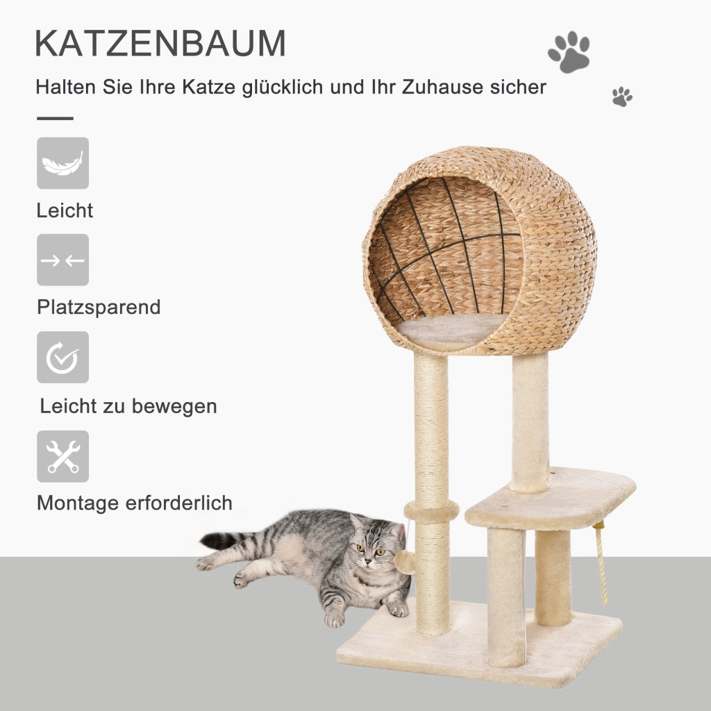 Tiragraffi per Gatti 100cm ¨C Xylo ¨C con Grotta, Piattaforme, Pali Sisal, Beige