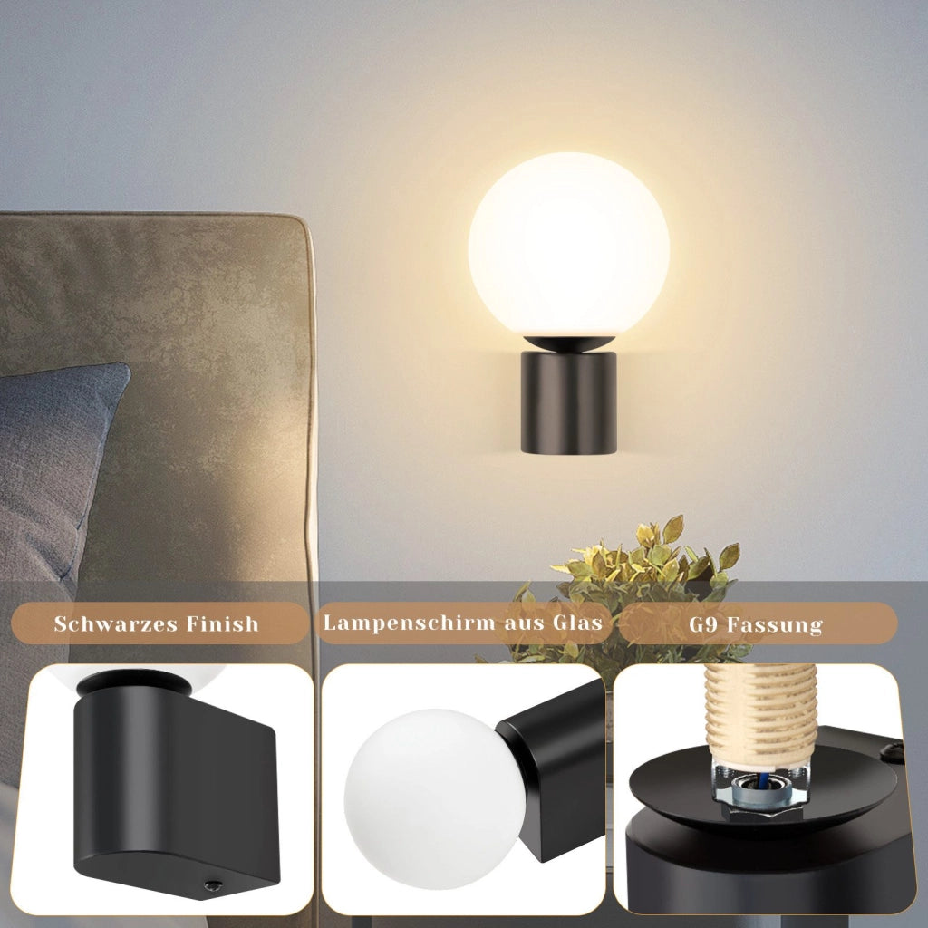 ZMH Lampada da parete per interni lampada da corridoio lampada da parete G9 in bianco e nero sfera di vetro
