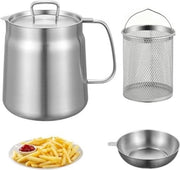 Pentola per frittura, mini-frittiera, pentola con griglia, acciaio inossidabile 304, pentola multifunzionale con filtro, 1,5 l serbatoio di grasso, acciaio inossidabile, speck, grasso conservatore, serbatoio di olio con griglia per la cucina
