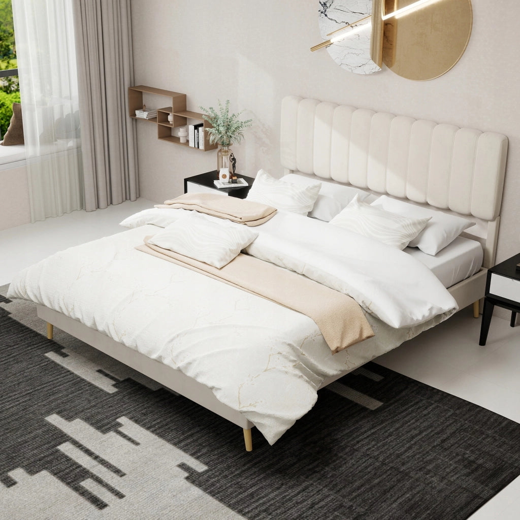 Letto imbottito 160x200 - Xylo - Beige minimalista