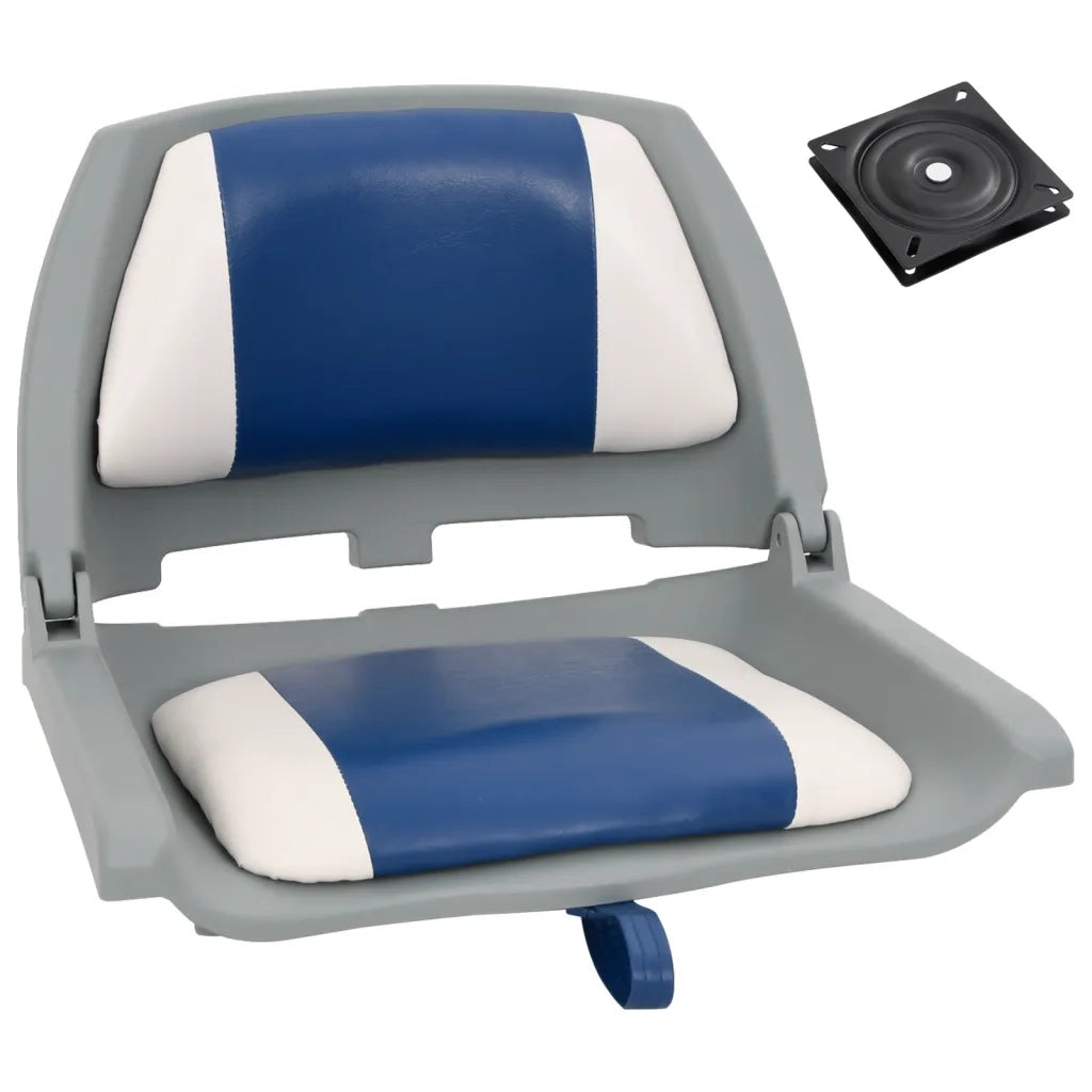 Set Sedile per Barca Pieghevole 2pz con Cuscino Blu-Bianco