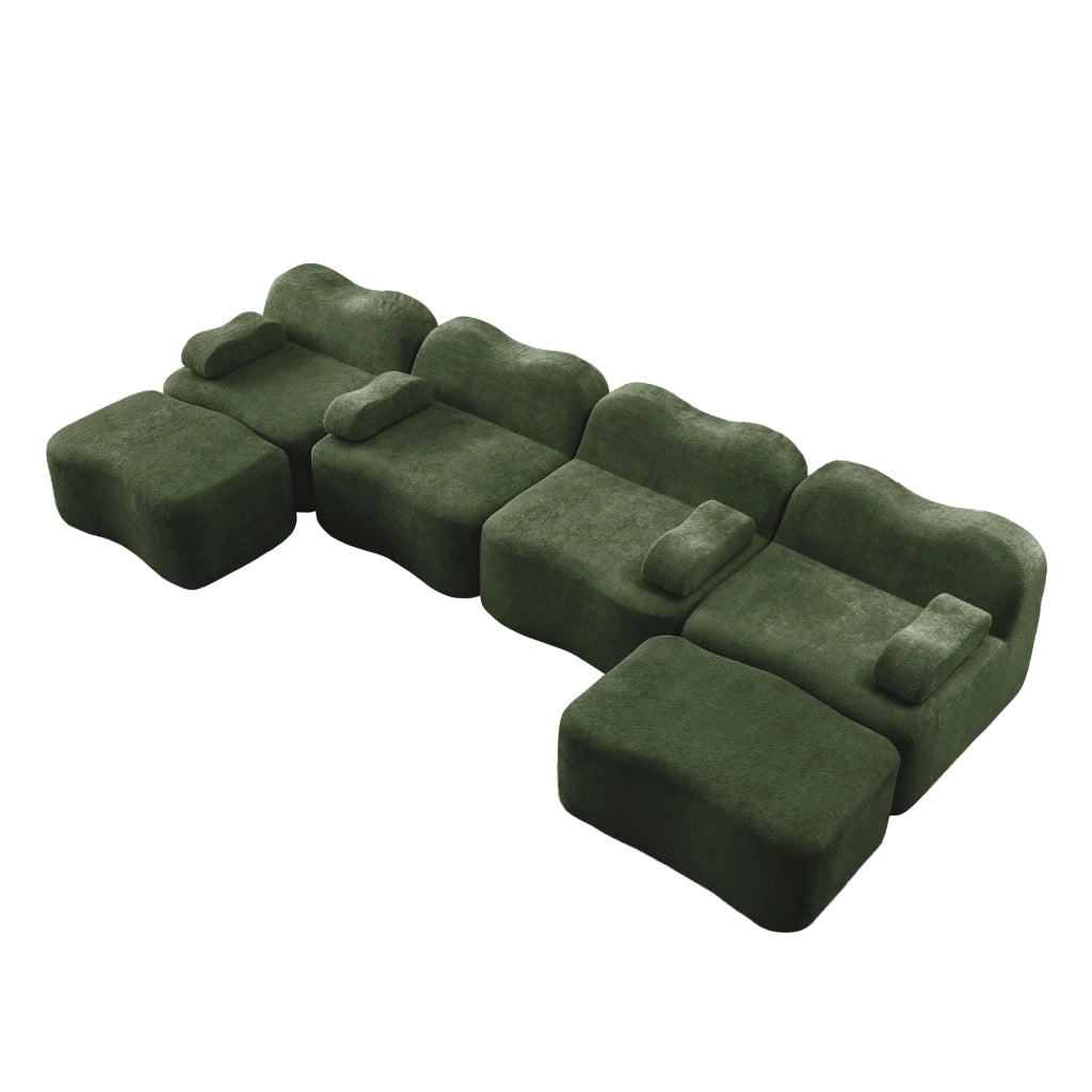 Divano Modulare U 4 Posti con 2 Ottoman ¨C MINIMAL ¨C Tessuto Verde, Cuscini Braccioli Mobili