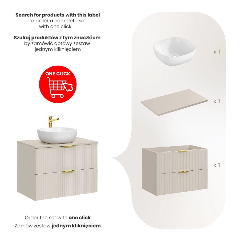 Set mobili bagno 80 cm con piano e lavabo da appoggio Smile Adel Cashmere 80 cm