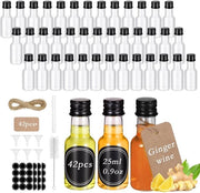 Mini Flessine da Bevande 42 Stuks - Flessine Plastic Inerti - Flessine Reutilizzabili - Per Succo/Latte/Olio - Formatore di Viaggio - 25 ml Capacità - Flessine da Shot