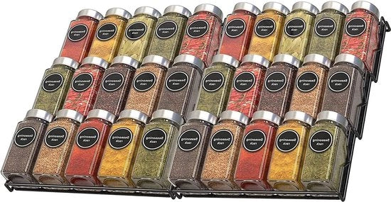 Organizzatore di carico 2 contenitori - conservazione spezie in cucina - conservazione contenitori in vetro - conservazione spezie salate e aromatiche - regolabile - nero