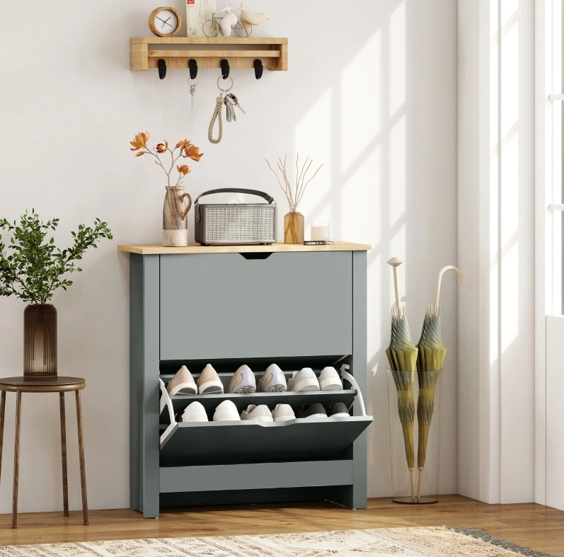 SCARPIERA con 2 ante ribaltabili 72x26x80 cm Grigio chiaro Legno