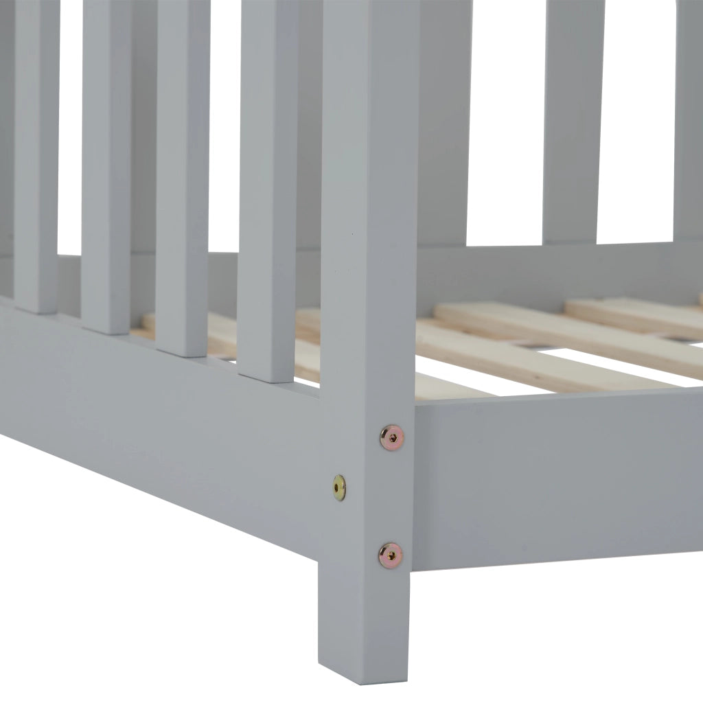 Letto Casetta 90x200 cm - con Sponde di Sicurezza e Vano Sottoletto - in Legno - Grigio