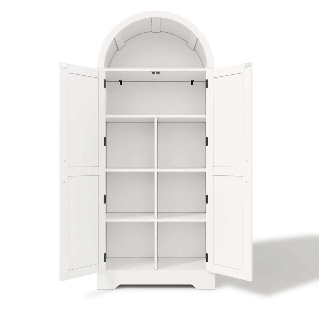 Vetrina ad arco con ripiani regolabili in MDF bianco