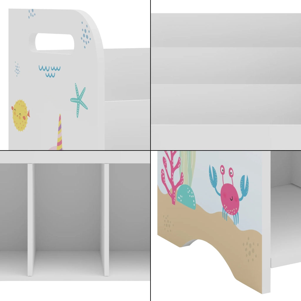 Scaffale dal design senza tempo per soggiorno camera da letto mobile contenitore per bambini 75 x 62 x 29 cm bianco con motivo oceano 03_0011215