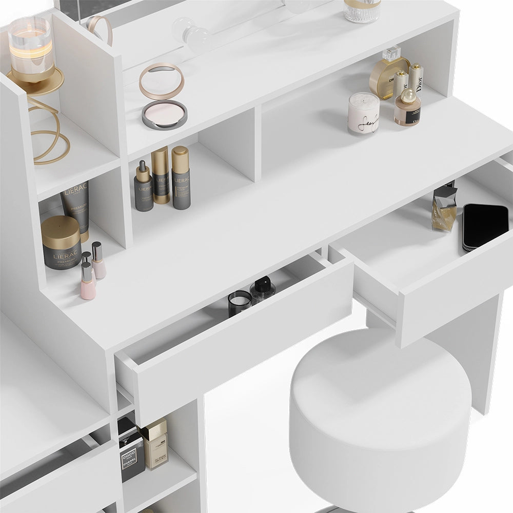 Vicco Tavolo da toeletta Bianco 139.8 cm con illuminazione a LED e sgabello