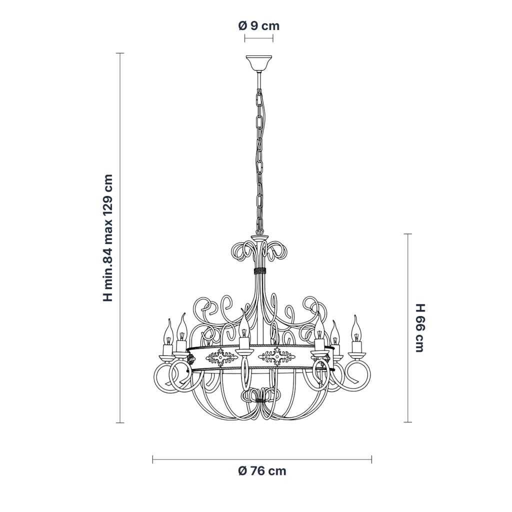 Lampadario Rustico Baltimora Metallo Avorio Oro 8 Luci E14