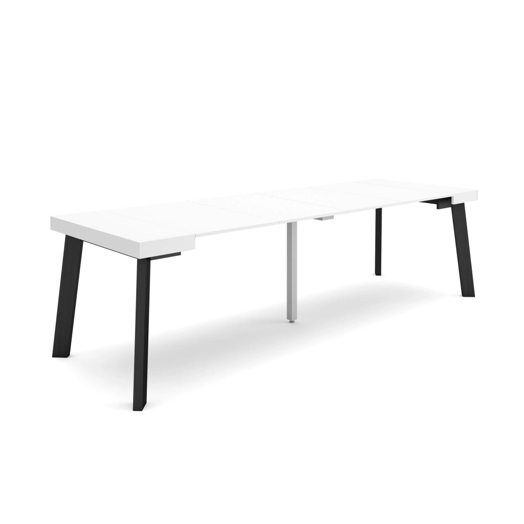Consolle allungabile, 262x90x73cm, Per 12 persone, Gambe in legno, Bianco RF3021