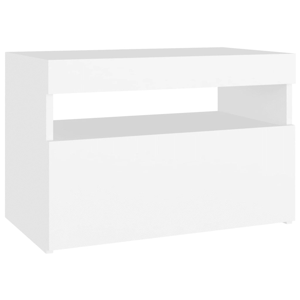 Comodino e Luci LED Bianco 60x35x40 cm in Legno Multistrato cod mxl 31177