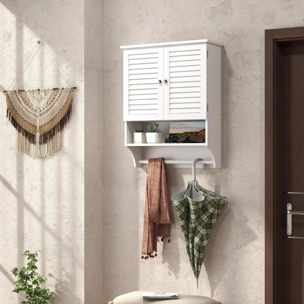 Armadio da Bagno Sospeso con 3 Ripiani, Pensile da Bagno, con Portasciugamani e Ripiano Regolabile, 58x22x75cm, 3 Colori