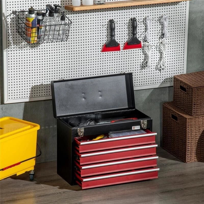 CASSETTA PORTA ATTREZZI IN ACCIAIO CON 4 CASSETTI 51X22X39.5 CM ROSSO E NERO