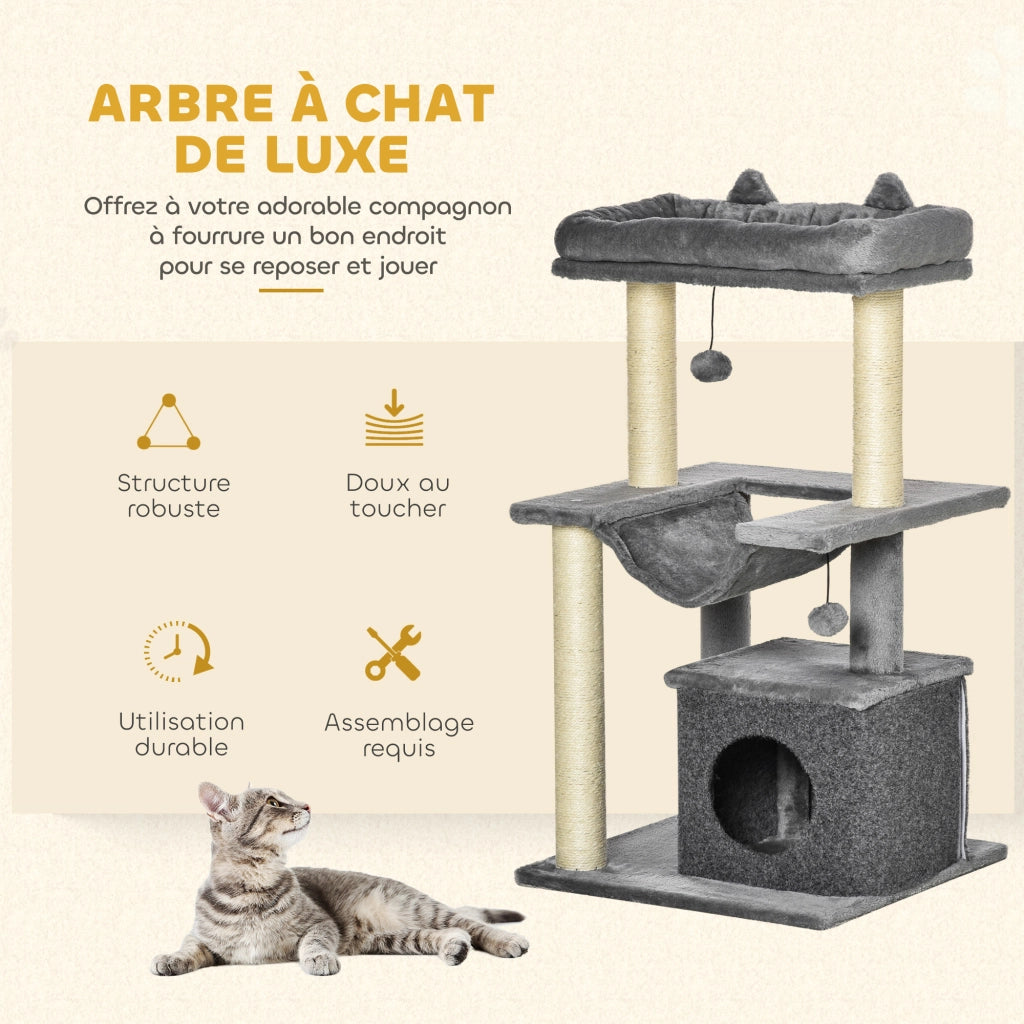 Arbre ¨¤ chat con griffoir, letto, nicchia, hammock, piattaforma ¨C zephmum ¨C 48x48x90 cm grigio