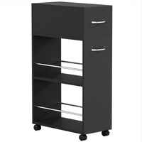 Carrello da Cucina 25x50x85 cm 2 Ripiani Aperti Cassetto e Parapetti in Legno e Acciaio Inox Nero