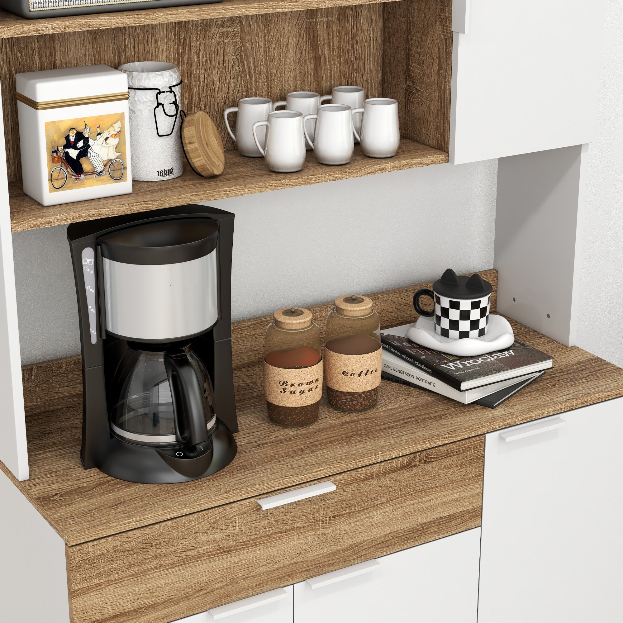 Credenza da Cucina 98x39x180 cm in Legno Truciolare Bianco e Legno