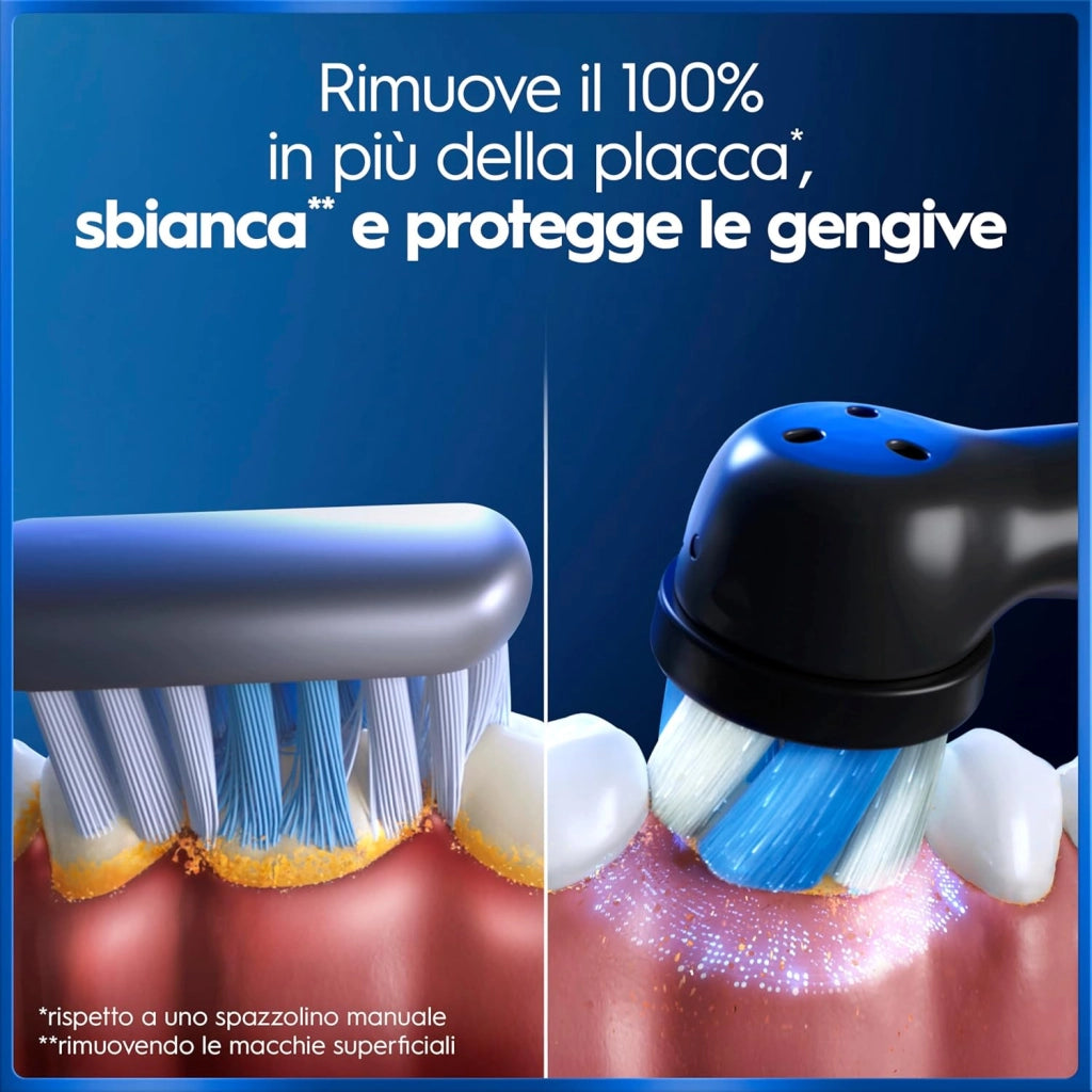 Oral-B iO 5 Spazzolino Elettrico, con 1 Testina di Ricambio, Astuccio, Nero - 1 Testine di Ricambio per Spazzolino Elettrico, Ricaricabile, Custodia da Viaggio, Sensore di Pressione, Pulizia Denti