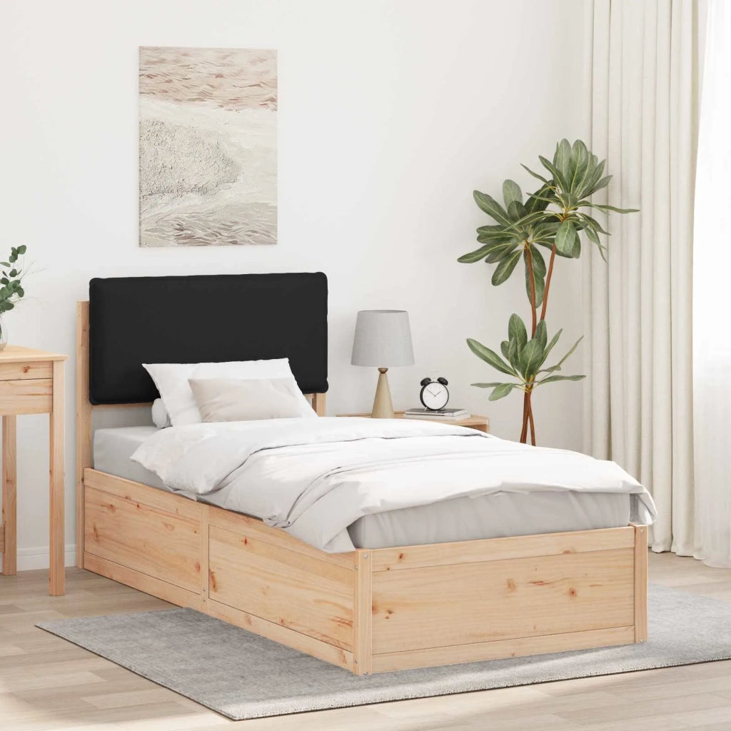 Letto con Testiera Rivestita Nero 75 x 190 cm Pino massello