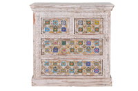 Comodino 4 ante in massello di mango intagliato