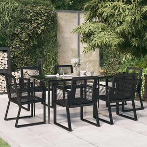 Set da Pranzo da Giardino 7 pz Nero in Rattan PVC