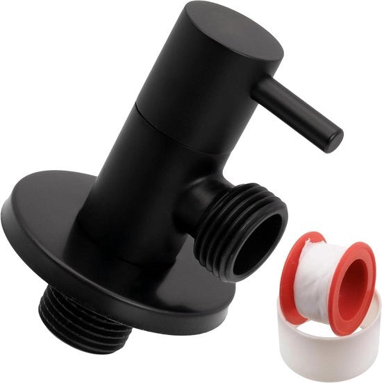 Vitello plus - Valvola di chiusura angolare con vite e sigillazione PTFE - Ottone - Superficie nera - Connetto alla rubinetta di acqua potabile - Sanitario - Vasca da bagno - Cucina