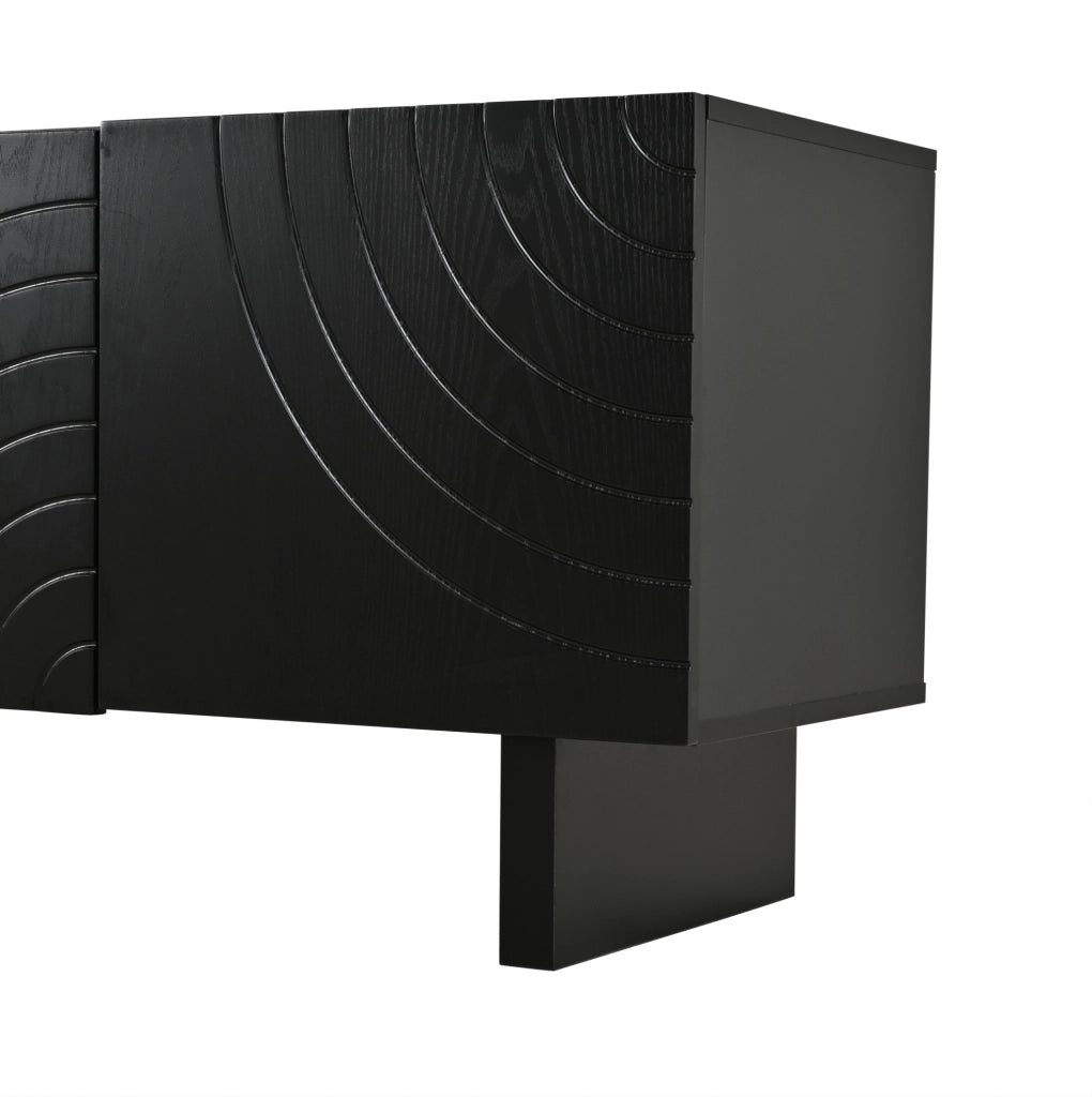 Mobile TV nero con 4 ante strutturate, 180 × 40 × 55 cm