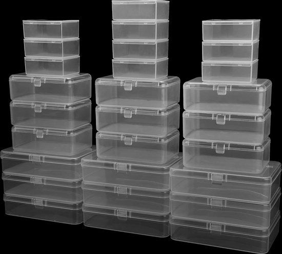 Contenitori in plastica trasparenti con coperchio a cardano - 28 pezzi - accessori per gioielli, collane e hobby