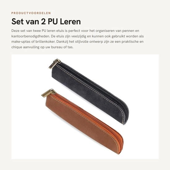 Etui slancio in pelle - 2 pezzi - Portafoglio - Tasca per denaro - Tasca per trucco - Tasca per occhiali - Pelle 200 x 40 mm