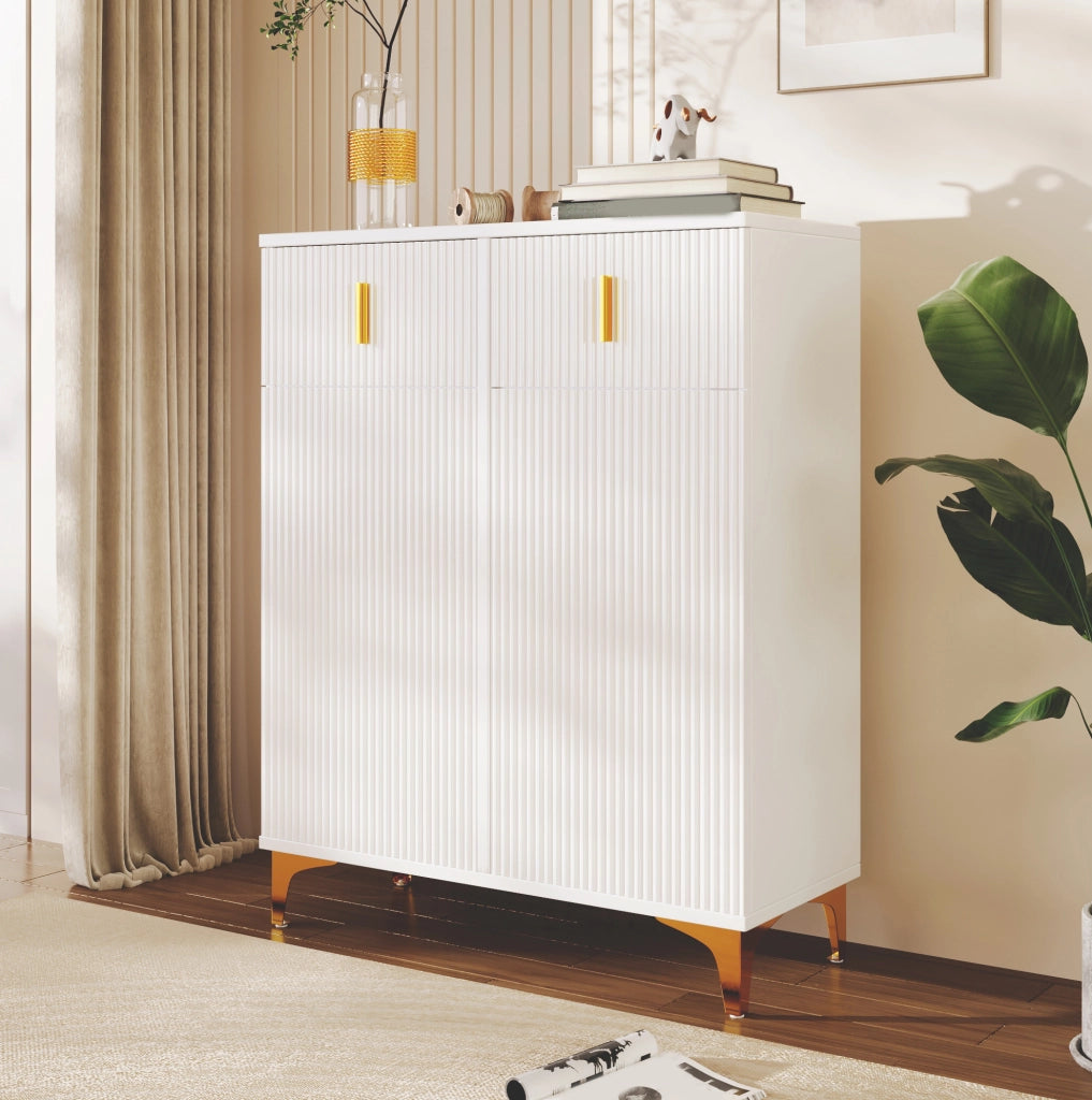 Credenza contenitore bianca – 2 cassetti, 2 ante, ripiani regolabili