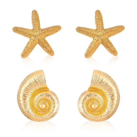 Orecchini a forma di conchiglia - Orecchini a forma di stella di mare - Orecchini leggeri - Resistenza alla abrasione - Design unico - Orecchini per donna