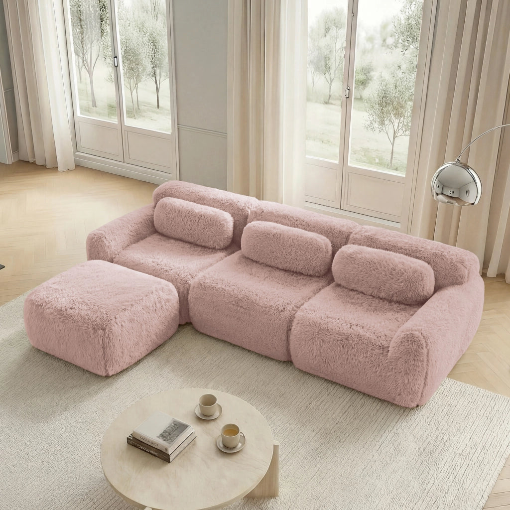 Divano modulare a L - Zephmum - Peluche, senza telaio, morbido, antiscivolo, rosa