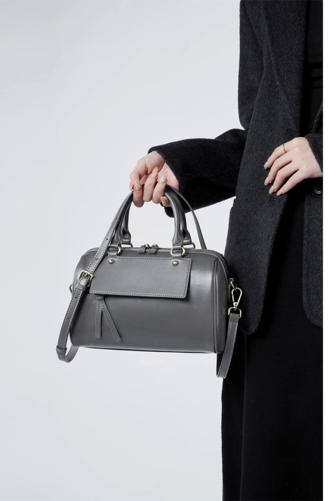 Borsa a tracolla da donna in vera pelle, grigia