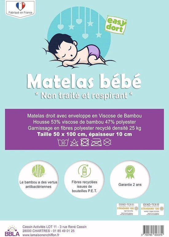 Culla portatile 50 x 100 cm - lettino o lettino per bambini - copertura in bambù - estivo invernale - comodo - realizzato in Francia - Öko-Tex - bianco