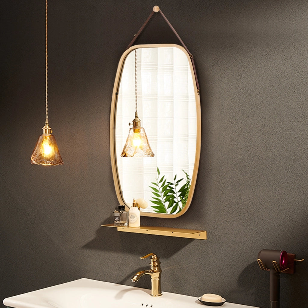 Specchio del bagno montato a muro, Specchio rettangolare con angoli arrotondati, 77 x 44 x 1,5 cm