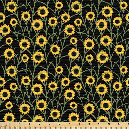 Stoffa per metro, Giardino di Zinnie in fiore, Rivestimento di alta qualità per accessori per la casa, 10M (148x1000cm), Nero Giallo