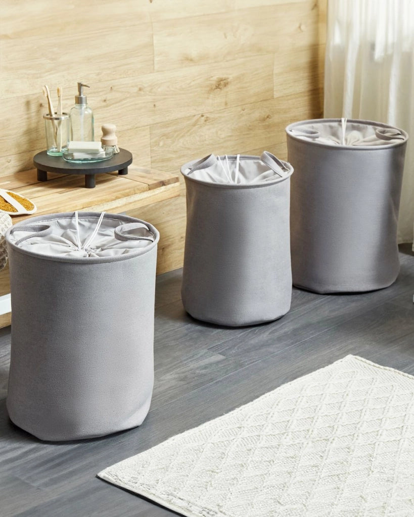 Set di 3 ceste portaoggetti in cotone bianco con copertura a coulisse Cestino per la biancheria Accessori pratici