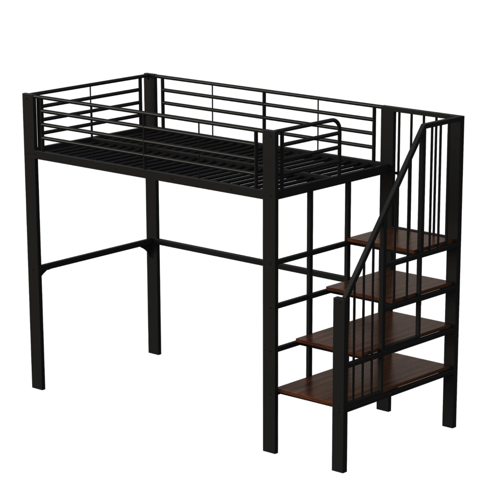 Letto a soppalco 90 x 200 cm con scala e spazio sottostante; nero